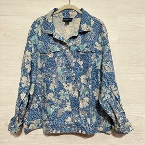 Charter Club 100% Linen Button Down Shirt Floral Print Size 2X